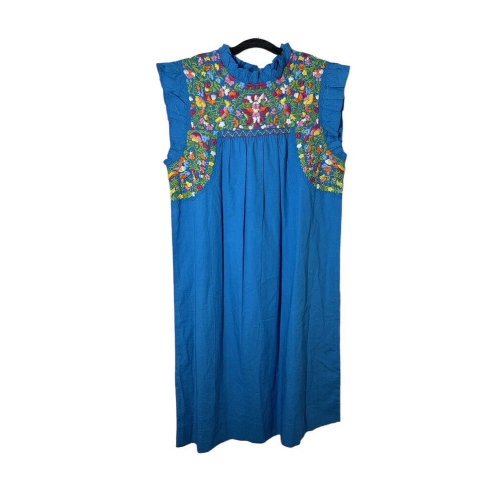 Sister Mary Maria Midi Floral‎ Embroidery Blue Sleeveless Small NWOT Womens